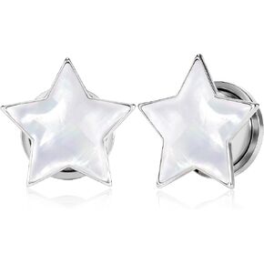 Shell Opal Star Ear Gauges Plugs, 2PCS Stainless Steel 0g 00g Tunnels Hypoallergenic Earrings Expander Stretchers Body Piercing Jewelry for Women and Men(8mm-16mm) in Kuwait