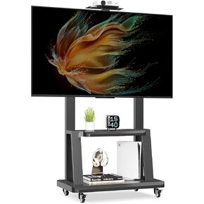 حامل تلفزيون متحرك لعربة التلفزيون المحمولة لشاشات مسطحة أو منحنية مقاس 32 إلى 75 بوصة، حامل تلفزيون قابل للتعديل لعربة التلفزيون المحمولة مع رف AV ورف الكاميرا يتحمل ما يصل إلى 220 رطلًا بحد أقصى VESA 600x400 مم in Kuwait