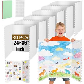30 Pack 24" x 36" White Trifold Poster Board Bulk, Corrugated Foldable Tri-fold Display Board for Science Fair, School Projects, Presentations, Art, Business & Classroom Supplies in Kuwait