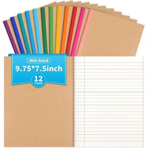 12 حزمة من دفاتر الملاحظات المجمعة، 7-1/2 بوصة × 9-3/4 بوصة، ورق مسطر عريض، 30 ورقة/60 صفحة، غطاء كرافت مع أشواك قوس قزح، 12 لونًا من مجلة دفتر الملاحظات المبطنة بالمدرسة لتدوين ملاحظات العمل والدراسة in Kuwait