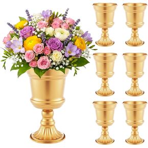 Novabright 6 Pcs Gold Flower Vases for Centerpieces Vintage Trophy Vase for Table Wedding Gold Metal Vases 4.7" Wide 7.9" High for Wedding Home Decor Anniversary Birthday Party Office Decorations in Saudi Arabia