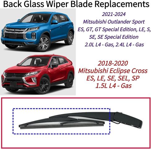Rear Back Windshield Wiper Blade for Mitsubishi Outlander Sport 2021-2024 Eclipse Cross 2018 2019 2020 OEM Fit for ES LE SE SEL SP GT S trims Rear Wiper Blade Replacement All-Weather Coated Rubber in Kuwait