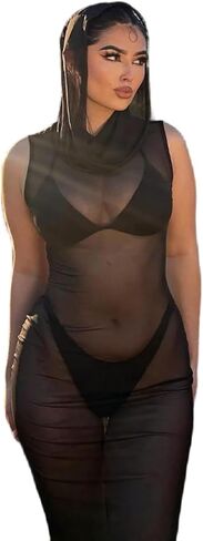 JasmyGirls Rave Outfit for Women Sexy Cover Ups for Swimsuit Bikini Coverups Maxi Dress with Hooded in Saudi Arabia