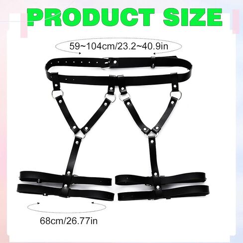 REETAN Leather Leg Harness Garter Belt Thigh Black Rave Fashion Body Accessories for Women in Kuwait