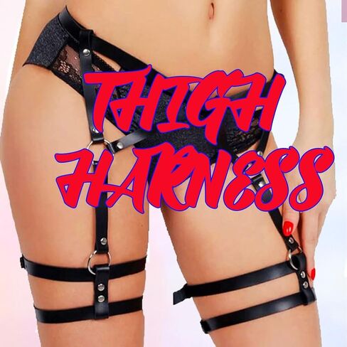 REETAN Leather Leg Harness Garter Belt Thigh Black Rave Fashion Body Accessories for Women in Kuwait