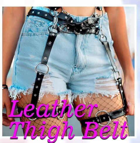 REETAN Leather Leg Harness Garter Belt Thigh Black Rave Fashion Body Accessories for Women in Kuwait