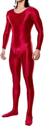 FEOYA Men Shiny Full Bodysuit Metallic Glossy Jumpsuit Sheer Silky Romper for Club Party Workout Cosplay in Saudi Arabia