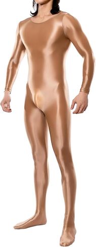 FEOYA Men Shiny Full Bodysuit Metallic Glossy Jumpsuit Sheer Silky Romper for Club Party Workout Cosplay in Saudi Arabia
