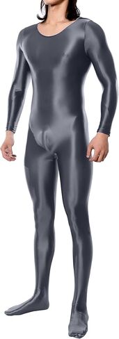 FEOYA Men Shiny Full Bodysuit Metallic Glossy Jumpsuit Sheer Silky Romper for Club Party Workout Cosplay in Saudi Arabia