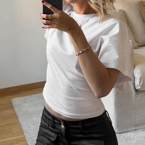 Womens Wide Short Sleeve Y2k Shirts Summer Going Out Grunge Tops Cinched Waist T Shirt Fitted Casual Cropped Top in Saudi Arabia