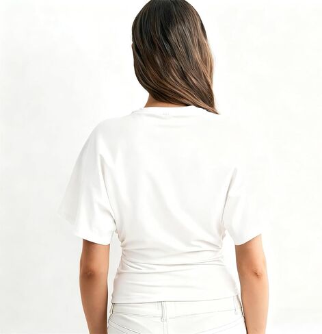 Womens Wide Short Sleeve Y2k Shirts Summer Going Out Grunge Tops Cinched Waist T Shirt Fitted Casual Cropped Top in Saudi Arabia