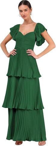 Mollyevers Tiered Pleated Chiffon Bridesmaid Dresses for Women Long A Line Formal Wedding Guest Dress with Sleeves in Kuwait