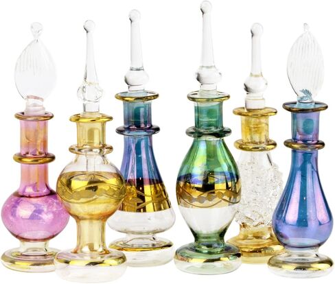 Egyptian Perfume Bottles Wholesale Set Of 6 Size 2" (5 cm) mouth-blown with handmade golden Egyptian decoration for Perfumes & Essential Oils in Saudi Arabia