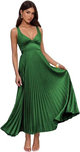 V Neck Bridesmaid Dresses 2026 Spaghetti Straps Satin Pleated Corset A Line Long Formal Dress OE21 in Kuwait