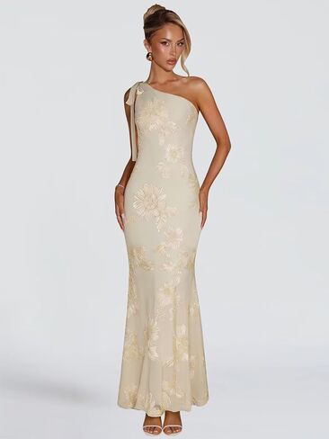 One Shoulder Floral Bridesmaid Dresses Chiffon Long Mermaid Formal Wedding Guest Dress in Saudi Arabia