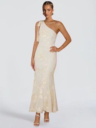 One Shoulder Floral Bridesmaid Dresses Chiffon Long Mermaid Formal Wedding Guest Dress in Saudi Arabia