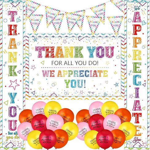 24 Pcs We Appreciate You Party Decorations Colorful Thank You Banner Employee Retirement Appreciate Graduation Party Backdrop Decorations Balloons for Employee Teacher Nurse Appreciation in Saudi Arabia