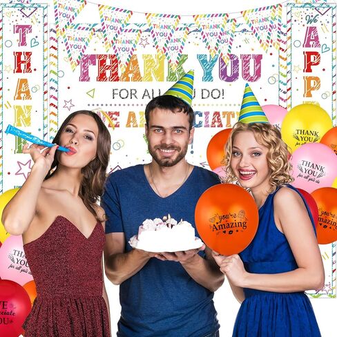 24 Pcs We Appreciate You Party Decorations Colorful Thank You Banner Employee Retirement Appreciate Graduation Party Backdrop Decorations Balloons for Employee Teacher Nurse Appreciation in Saudi Arabia