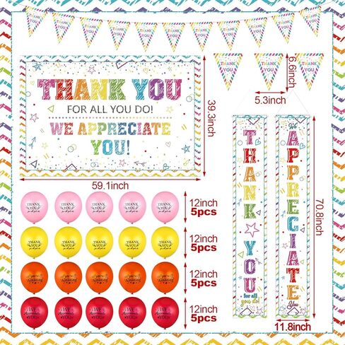 24 Pcs We Appreciate You Party Decorations Colorful Thank You Banner Employee Retirement Appreciate Graduation Party Backdrop Decorations Balloons for Employee Teacher Nurse Appreciation in Saudi Arabia