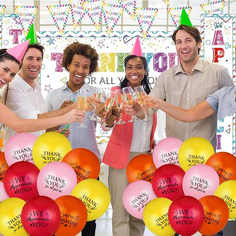 24 Pcs We Appreciate You Party Decorations Colorful Thank You Banner Employee Retirement Appreciate Graduation Party Backdrop Decorations Balloons for Employee Teacher Nurse Appreciation in Saudi Arabia