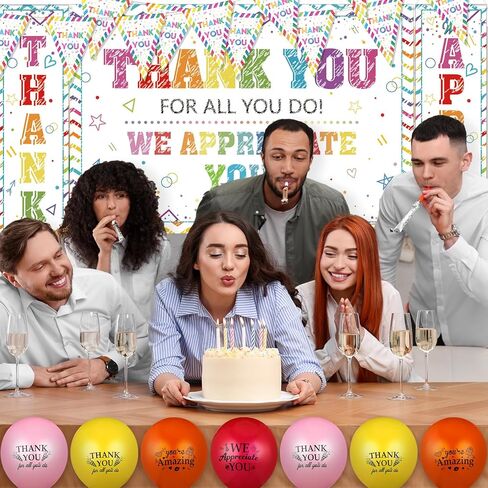 24 Pcs We Appreciate You Party Decorations Colorful Thank You Banner Employee Retirement Appreciate Graduation Party Backdrop Decorations Balloons for Employee Teacher Nurse Appreciation in Saudi Arabia