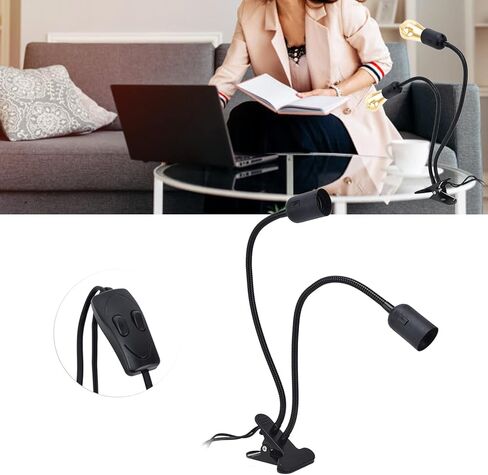 Milltrip Double Headed LED Desk Lamp Holder, Desk Clip Clamp Lamp Holder Lamp Bulb Adapter E27/E26 Black 360 ° Flexible Rotation Material 100‑240v Office Desk Clip On Lamp Holder Clamp Desk Lamp (#1) in Saudi Arabia