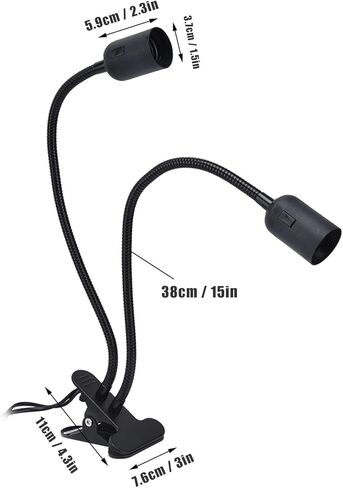 Milltrip Double Headed LED Desk Lamp Holder, Desk Clip Clamp Lamp Holder Lamp Bulb Adapter E27/E26 Black 360 ° Flexible Rotation Material 100‑240v Office Desk Clip On Lamp Holder Clamp Desk Lamp (#1) in Saudi Arabia