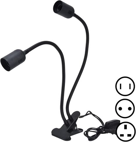 Milltrip Double Headed LED Desk Lamp Holder, Desk Clip Clamp Lamp Holder Lamp Bulb Adapter E27/E26 Black 360 ° Flexible Rotation Material 100‑240v Office Desk Clip On Lamp Holder Clamp Desk Lamp (#1) in Saudi Arabia