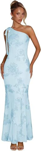 One Shoulder Floral Bridesmaid Dresses Chiffon Long Mermaid Formal Wedding Guest Dress in Saudi Arabia