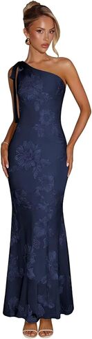 One Shoulder Floral Bridesmaid Dresses Chiffon Long Mermaid Formal Wedding Guest Dress in Saudi Arabia