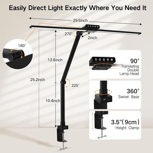 مصباح مكتبي LED مقاس 29.5 بوصة من OUTON للمنزل والمكتب، ومنافذ USB-A وUSB-C، وجهاز تحكم عن بعد باللمس، و5 درجات حرارة ألوان، وتعتيم بدون خطوات، ووظيفة المؤقت والذاكرة، وإضاءة شاشة للعناية بالعين بقدرة 24 وات لصياغة الدراسة in Kuwait