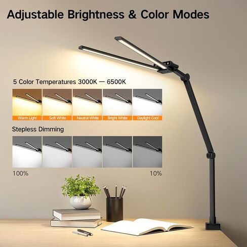 مصباح مكتبي LED مقاس 29.5 بوصة من OUTON للمنزل والمكتب، ومنافذ USB-A وUSB-C، وجهاز تحكم عن بعد باللمس، و5 درجات حرارة ألوان، وتعتيم بدون خطوات، ووظيفة المؤقت والذاكرة، وإضاءة شاشة للعناية بالعين بقدرة 24 وات لصياغة الدراسة in Kuwait