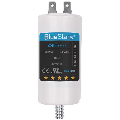BlueStars 25 فائق التوهج/MFD/Microfarad 250 VAC Volts CBB60 50 هرتز/60 هرتز تشغيل مكثف مع برغي - مناسب تمامًا لبدء تشغيل محركات التيار المتردد التي تعمل بمحركات كهربائية ومضخات المياه in Saudi Arabia