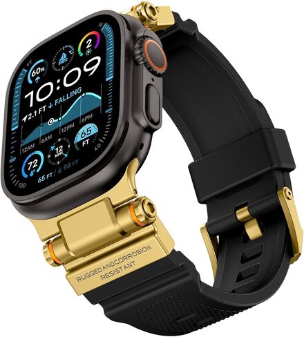 Compatible with Apple Watch Ultra 2/1 Band 49mm/46mm/45mm/44mm/42mm for Men, Metal Connector with Silicone Sport Band for iWatch Ultra Series 10/9/8/7/6/SE/5/4/3/2/1, Starlight/Black in Kuwait