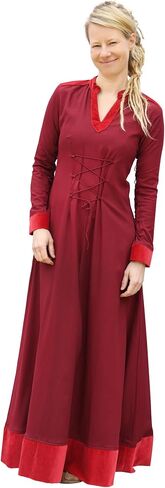 Battle-Merchant Meira Medieval Lace-Up Dress for Women Cotton Gown with Velvet Trim, Renaissance Faire, LARP & Gothic Costume in Saudi Arabia