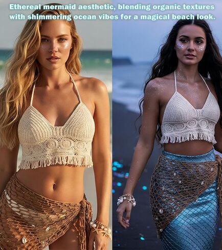 مجموعة إكسسوارات نسائية مكونة من 6 قطع من أزياء حورية البحر، حمالة صدر علوية قابلة للتعديل، تنورة صفارة كروشيه على شكل صدفة، مشابك شعر نجم البحر، سوار على شكل لؤلؤة، جل لامع للجسم للهالوين، شاطئ الهذيان، بيج المهرجان in Kuwait