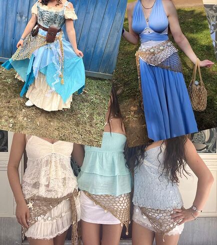 مجموعة إكسسوارات نسائية مكونة من 6 قطع من أزياء حورية البحر، حمالة صدر علوية قابلة للتعديل، تنورة صفارة كروشيه على شكل صدفة، مشابك شعر نجم البحر، سوار على شكل لؤلؤة، جل لامع للجسم للهالوين، شاطئ الهذيان، بيج المهرجان in Kuwait
