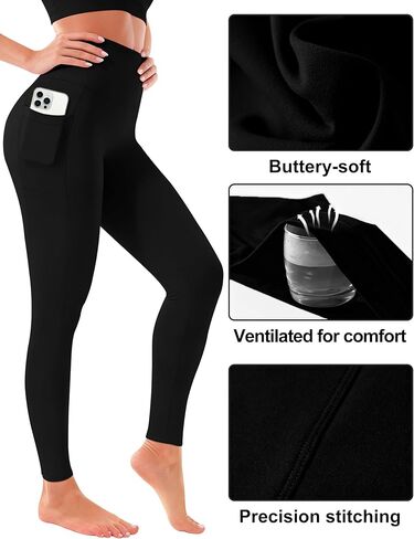 Blue Breath Leggings with Pockets for Women-High Waisted Full Length Yoga Pants Tummy Control Workout Athletic Daily in Saudi Arabia