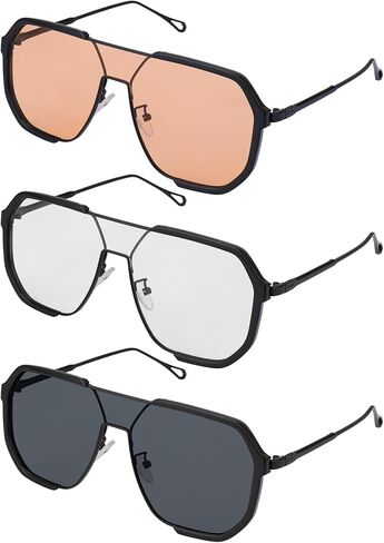 JATEBI 3 Pcs Retro Oversized Aviator Sunglasses for Women Men Square Semi Rimless Aviator Sun Glasses 70s Vintage Trendy Shades in Kuwait