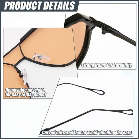 JATEBI 3 Pcs Retro Oversized Aviator Sunglasses for Women Men Square Semi Rimless Aviator Sun Glasses 70s Vintage Trendy Shades in Kuwait