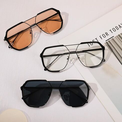 JATEBI 3 Pcs Retro Oversized Aviator Sunglasses for Women Men Square Semi Rimless Aviator Sun Glasses 70s Vintage Trendy Shades in Kuwait