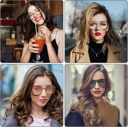 JATEBI 3 Pcs Retro Oversized Aviator Sunglasses for Women Men Square Semi Rimless Aviator Sun Glasses 70s Vintage Trendy Shades in Kuwait