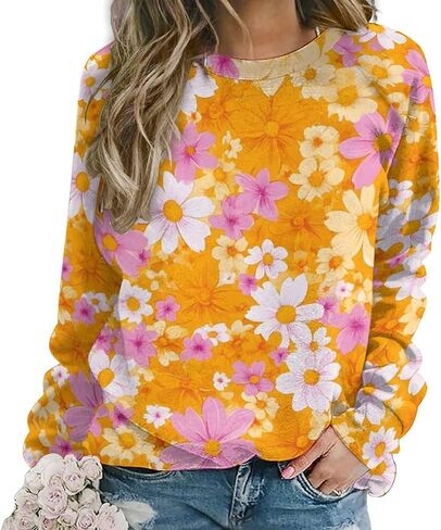 ENLACHIC Womens Van Gogh Oil Painting Art Printed Crewneck Sweatshirt Long Sleeve Pullover Blouse in Kuwait