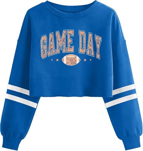 Football Shirts for Women: Game Day Long Sleeve T Shirts Team Fans Gameday Sweatshirt Crop Tops in Saudi Arabia