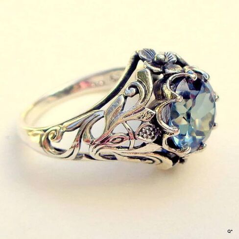 Vintage Claw Set Round Blue CZ Openwork Ring for Women in Saudi Arabia