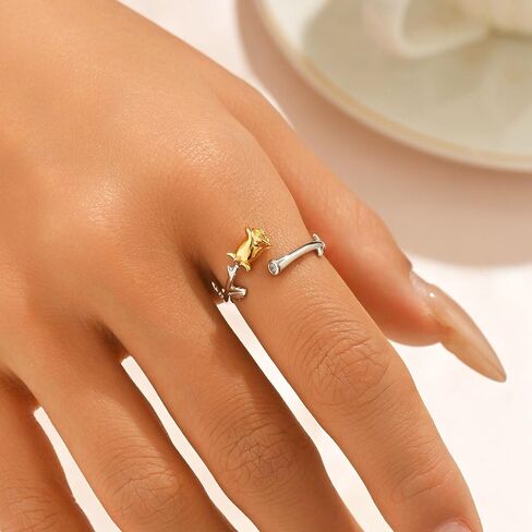 Easter Gifts 925 Sterling Silver Rose Flower Ring for Women Dainty 14k Gold Plated Cute Rose Promise Ring to Daughter Mom Two-Tone Stackable Band Ring Birthday Jewelry Adjustable Size 5 to 8 in Saudi Arabia