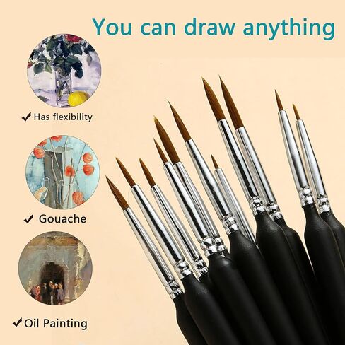 Set of 10 Fine Detail Paint Brushes for Acrylic Oil Watercolor Painting Round Tip Liner Art Brushes for Miniature Canvas Models in Saudi Arabia