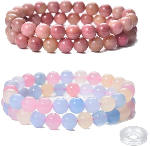 Crystal Beaded Bracelets Set, 4 Piece Gemstone Stretch Bracelets, Rose Quartz, Agate,Jasper, Tiger Eye and Multicolor Glass Beads with String in Kuwait