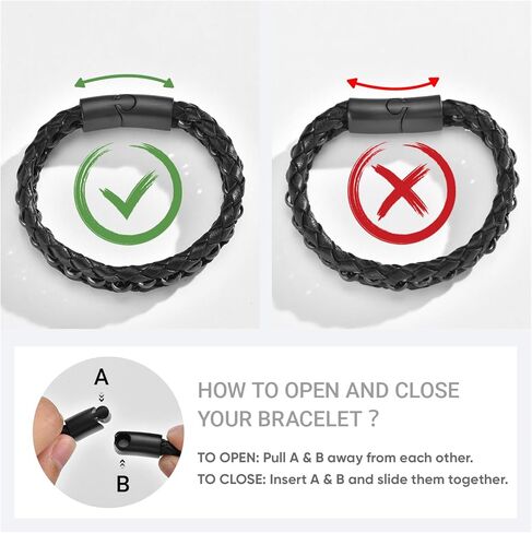 Bracelet Gifts for Men Black Braided Leather Stainless Steel Cuff Bracelets,Gift for Men Dad Husband Boyfriend Son Grandson Brother Nephew Uncle 7.5|8.5|9 Inches in Saudi Arabia