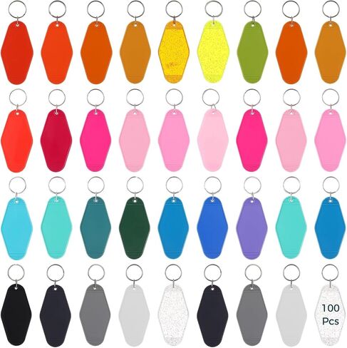 300 Pcs Blank Plastic Keychains Set with Paper Cards & Bags, Acrylic Diamond Shape Motel Keychain Blank, Hotel Keychain Blank, Vintage Luggage Tag, Multi-Color Key Tags for DIY in Kuwait